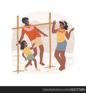 Limbo beach dance isolated cartoon vector illustration. Kids and adult doing limbo at the beach, seaside dance activity, person doing back bend, summer vacation, family travel vector cartoon.. Limbo beach dance isolated cartoon vector illustration.