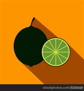 Lime icon in flat style on a yellow background . Lime icon, flat style