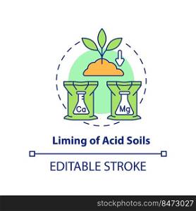 Liming of acid soils concept icon. Source of agricultural productivity abstract idea thin line illustration. Isolated outline drawing. Editable stroke. Arial, Myriad Pro-Bold fonts used . Liming of acid soils concept icon