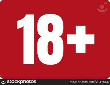 Limit age icon on red background. Icons age limit from 18, vector flat illustration.. Limit age icon on red background. Icons age limit vector flat illustration.
