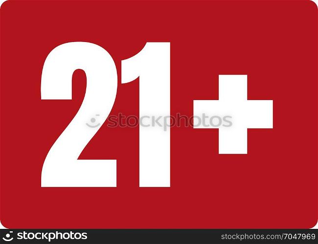 Limit age icon on red background. Icons age limit from twenty-one, vector flat illustration.. Limit age icon on red background. Icons age limit vector flat illustration.