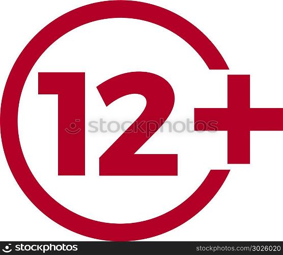 Limit age icon on red background. Icons age limit vector flat illustration.. Limit age icon on red background. Icons age limit from twelve, vector flat illustration.