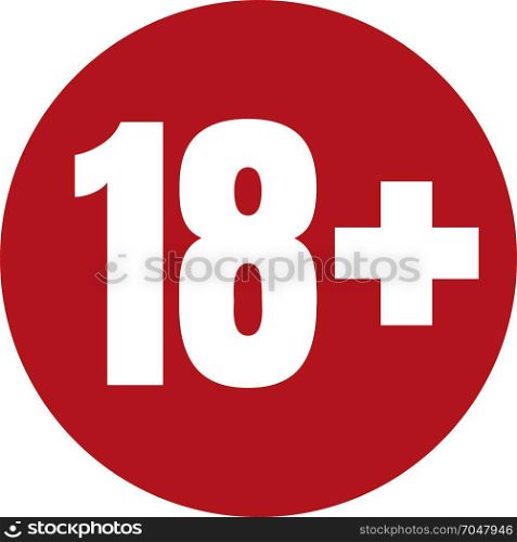 Limit age icon on red background. Icons age limit vector flat illustration.. Limit age icon on red background. Icons age limit from 18, vector flat illustration.