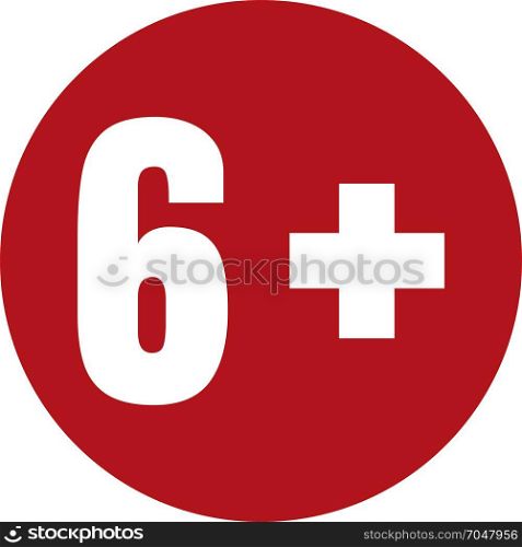 Limit age icon on red background. Icons age limit vector flat illustration.. Limit age icon on red background. Icons age limit from six, vector flat illustration.