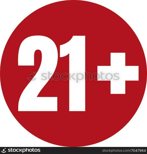 Limit age icon on red background. Icons age limit vector flat illustration.. Limit age icon on red background. Icons age limit from twenty-one, vector flat illustration.