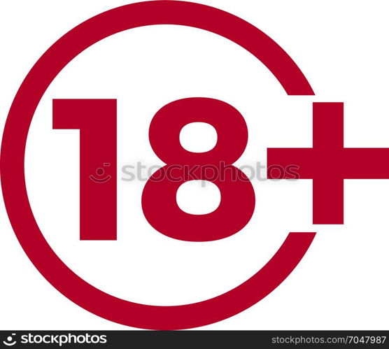 Limit age icon on red background. Icons age limit vector flat illustration.. Limit age icon on red background. Icons age limit from 18, vector flat illustration.