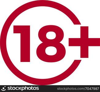 Limit age icon on red background. Icons age limit vector flat illustration.. Limit age icon on red background. Icons age limit from 18, vector flat illustration.