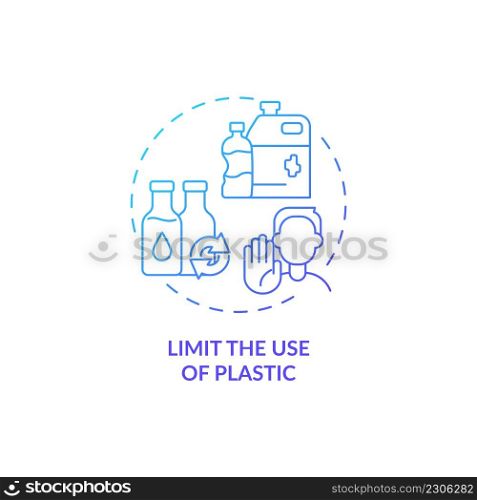 Limit plastic usage blue gradient concept icon. Save ocean abstract idea thin line illustration. Increase demand on sustainable materials. Isolated outline drawing. Myriad Pro-Bold font used. Limit plastic usage blue gradient concept icon