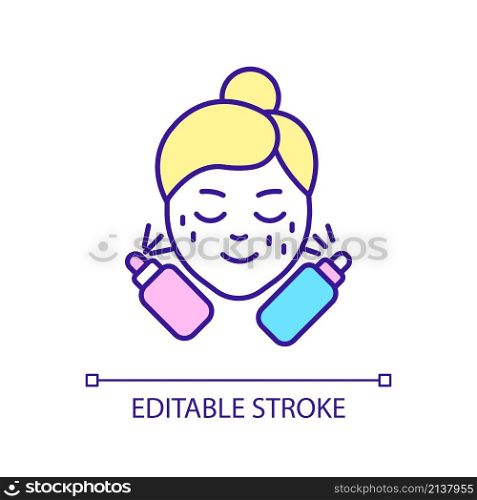 Limit using of cosmetic products RGB color icon. Too many remedies. Skincare routine and beauty. Isolated vector illustration. Simple filled line drawing. Editable stroke. Arial font used. Limit using of cosmetic products RGB color icon