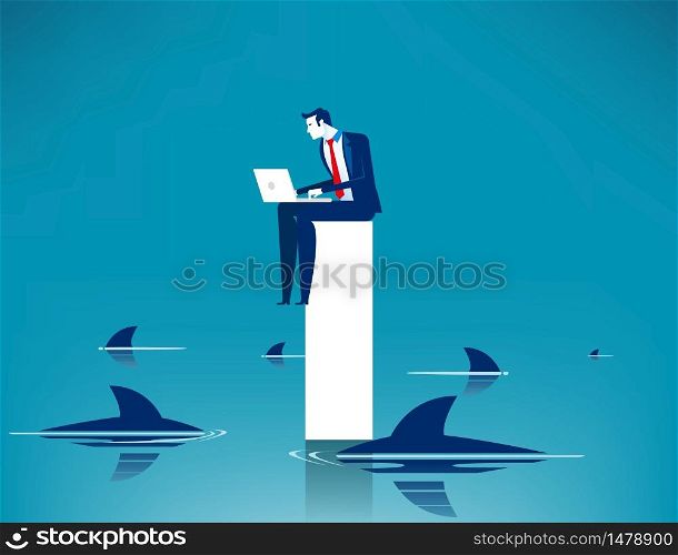 Limitations and risks of work. Concept business vector illustration, Challenge, Surrounded shark, Danger.