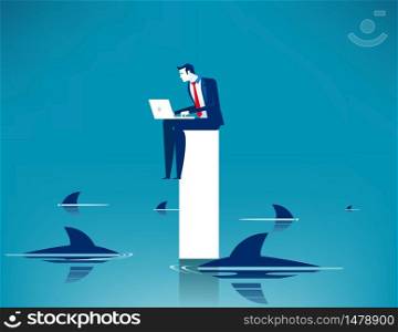 Limitations and risks of work. Concept business vector illustration, Challenge, Surrounded shark, Danger.