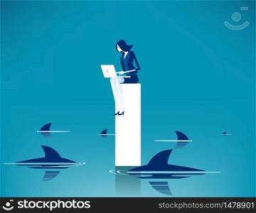 Limitations and risks of work. Concept business vector illustration, Challenge, Surrounded shark, Danger.. Limitations and risks of work. Concept business vector illustration, Challenge, Surrounded shark, Danger.
