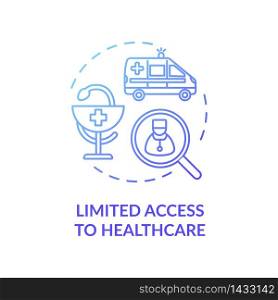 Limited access to healthcare blue concept icon. Low quality medical treatment. First aid. Country living disadvantage idea thin line illustration. Vector isolated outline RGB color drawing. Limited access to healthcare blue concept icon