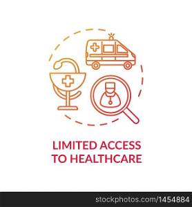 Limited access to healthcare red concept icon. Low quality medical treatment while living in village. Country living disadvantage idea thin line illustration. Vector isolated outline RGB color drawing. Limited access to healthcare red concept icon