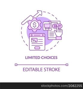 Limited choices purple concept icon. Digital marketing. Landing page abstract idea thin line illustration. Isolated outline drawing. Editable stroke. Roboto-Medium, Myriad Pro-Bold fonts used. Limited choices purple concept icon
