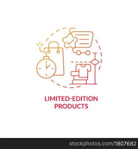 Limited-edition products red gradient concept icon. exclusive product offer abstract idea thin line illustration. Unique goods for loyal customers. Vector isolated outline color drawing.. Limited-edition products red gradient concept icon