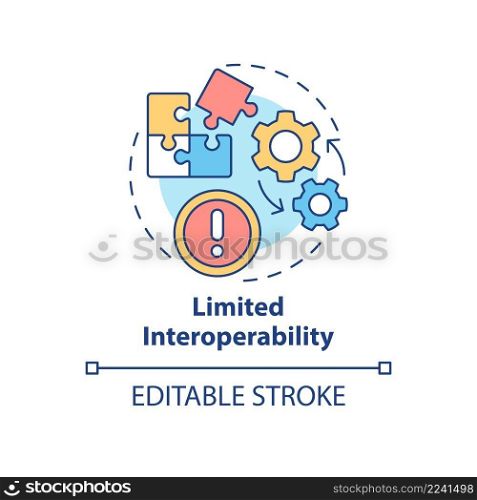Limited interoperability concept icon. Network setting difficulties. UCaaS issues abstract idea thin line illustration. Isolated outline drawing. Editable stroke. Arial, Myriad Pro-Bold fonts used. Limited interoperability concept icon