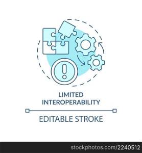 Limited interoperability turquoise concept icon. Network setting. UCaaS issues abstract idea thin line illustration. Isolated outline drawing. Editable stroke. Arial, Myriad Pro-Bold fonts used. Limited interoperability turquoise concept icon