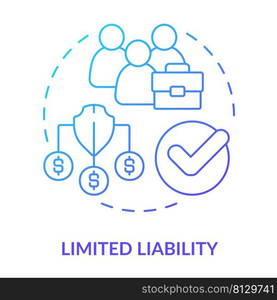 Limited liability blue gradient concept icon. Cooperative society benefit abstract idea thin line illustration. Reduced risk to business. Isolated outline drawing. Myriad Pro-Bold font used. Limited liability blue gradient concept icon