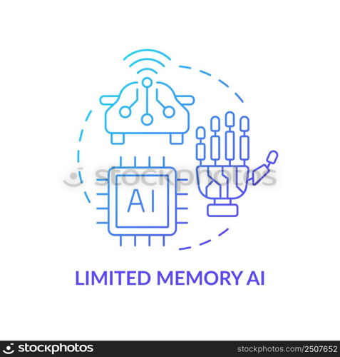 Limited memory AI blue gradient concept icon. Stored information. Artificial intelligence type abstract idea thin line illustration. Isolated outline drawing. Myriad Pro-Bold font used. Limited memory AI blue gradient concept icon