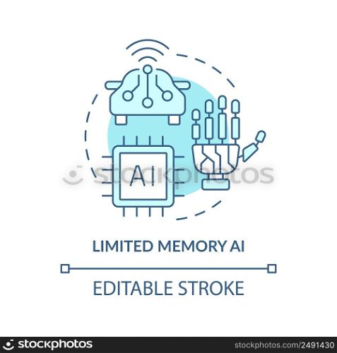 Limited memory AI turquoise concept icon. Stored information. Artificial intelligence abstract idea thin line illustration. Isolated outline drawing. Editable stroke. Arial, Myriad Pro-Bold fonts used. Limited memory AI turquoise concept icon
