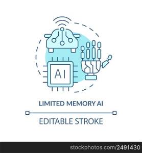 Limited memory AI turquoise concept icon. Stored information. Artificial intelligence abstract idea thin line illustration. Isolated outline drawing. Editable stroke. Arial, Myriad Pro-Bold fonts used. Limited memory AI turquoise concept icon