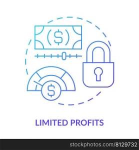 Limited profits blue gradient concept icon. Cooperative society disadvantage abstract idea thin line illustration. Revenue generation. Isolated outline drawing. Myriad Pro-Bold font used. Limited profits blue gradient concept icon
