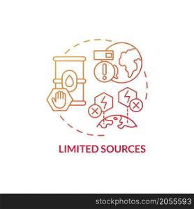 Limited sources red gradient concept icon. Non renewable fossil fuel resources abstract idea thin line illustration. Isolated outline drawing. Roboto-Medium, Myriad Pro-Bold fonts used. Limited sources red gradient concept icon