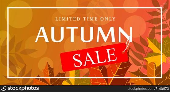 Limited time autumn sale banner horizontal. Flat illustration of vector limited time autumn sale banner horizontal for web design. Limited time autumn sale banner horizontal, flat style
