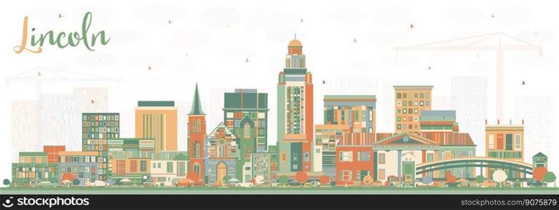 Lincoln Nebraska City Skyline with Color Buildings. Vector Illustration. Business Travel and Tourism Concept with Historic Architecture. Lincoln USA Cityscape with Landmarks. 