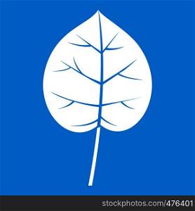 Linden leaf icon white isolated on blue background vector illustration. Linden leaf icon white