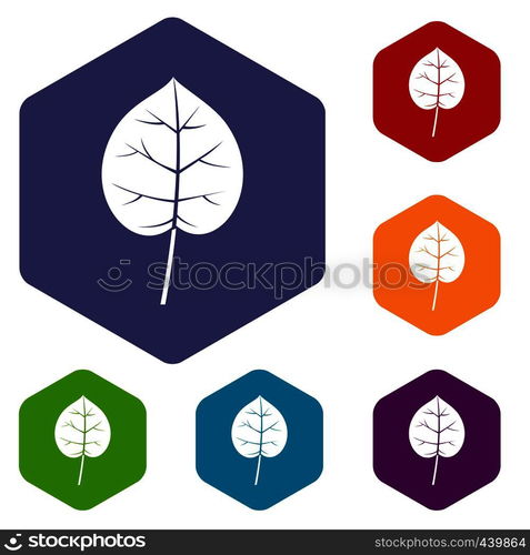 Linden leaf icons set hexagon isolated vector illustration. Linden leaf icons set hexagon