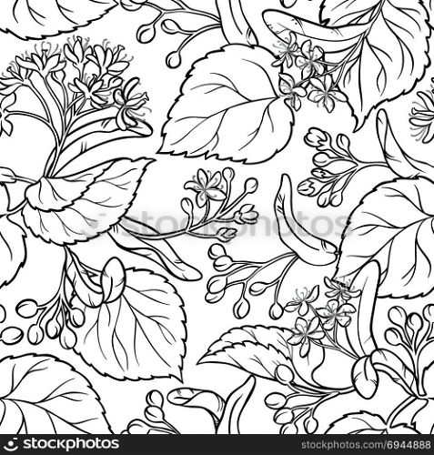 linden seamless pattern. linden branches seamless pattern on white background
