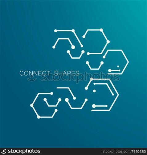 Line and dots connect vector. Geometric hexagon abstract molecular structure.. Line and dots connect vector. Geometric hexagon abstract molecular structure