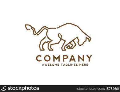 line art aggressive strong wild bull with long horns, for logo or emblem