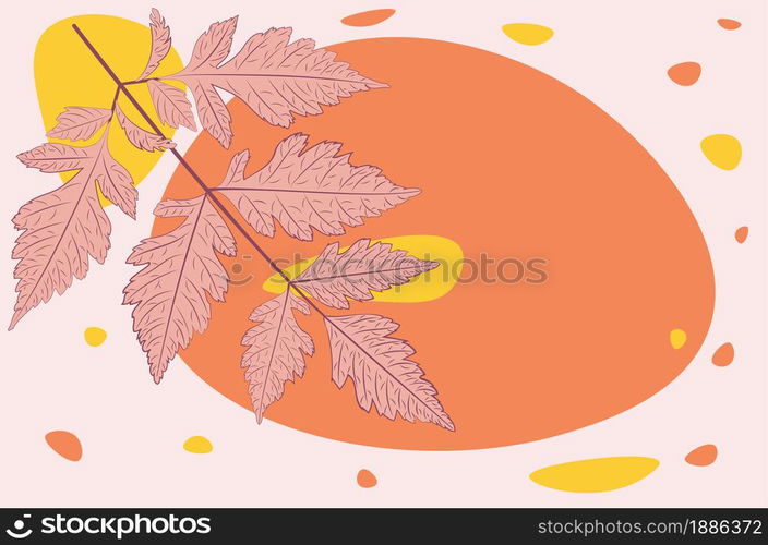 Line art autumn leaves with abstract shapes retro design illustration.