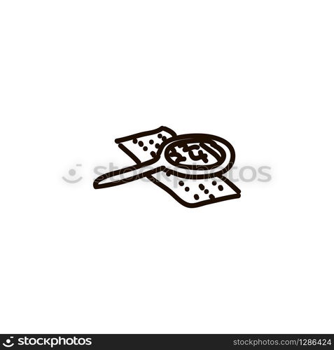 Line art black magnifier isolated cartoon ink pen Icon sketch style Vector illustration for web logo. Line art black magnifier isolated on white