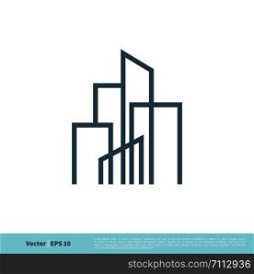 Line Art Building, Skyscraper, Skyline, Town / City Icon Vector Logo Template Illustration Design. Vector EPS 10.