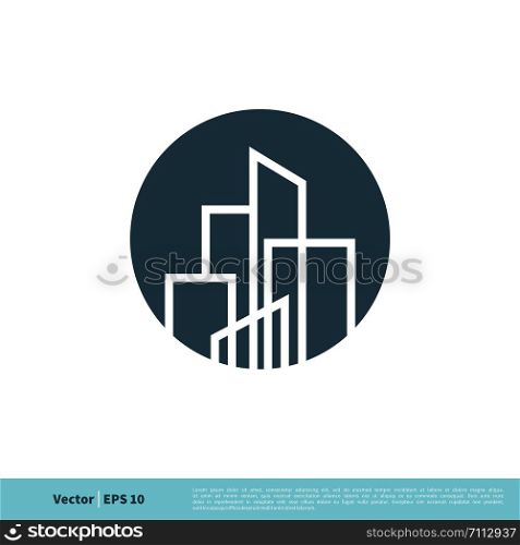 Line Art Building, Skyscraper, Skyline, Town / City Icon Vector Logo Template Illustration Design. Vector EPS 10.