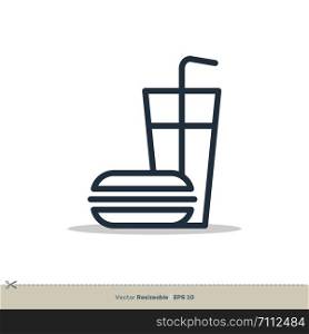 Line Art Burger and Drink Icon Vector Logo Template Illustration Design. Vector EPS 10.