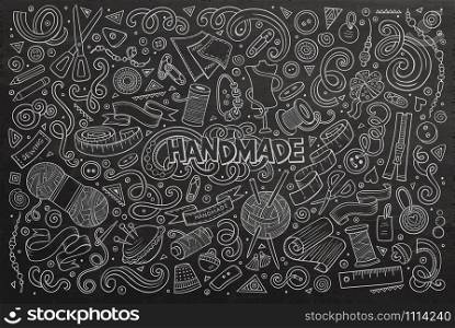 Line art chalkboard vector hand drawn doodle cartoon set of handmade objects and symbols. Line art vector hand drawn doodle cartoon set of handmade object