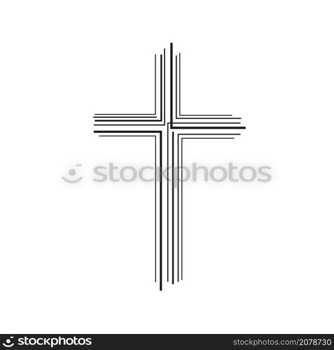 Line art Christian cross icon. Flat isolated Christian vector illustration, biblical background.. Line art Christian cross icon. Flat isolated Christian illustration