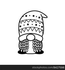 Line art Christmas gnomes design for coloring book isolated on a white background