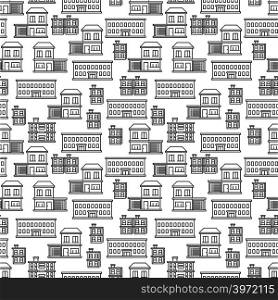 Line art houses seamless pattern design. Background with linear home. Vector illustration. Line art houses seamless pattern design