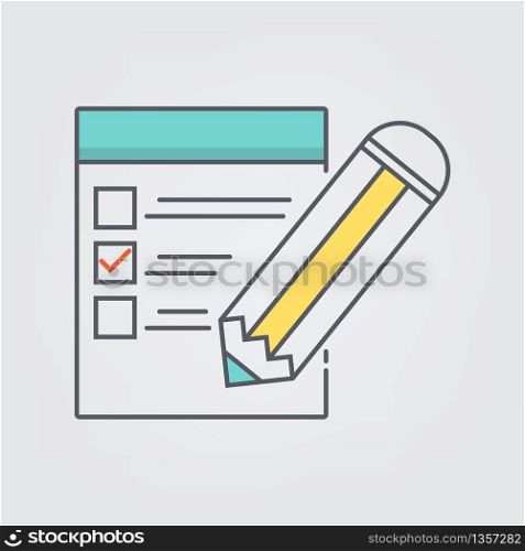 Line art pencil checking to do list web icons. ilustration vector symbol.