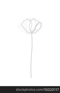 line art-Poppy flower Minimalist contour drawing. One line artwork,floral pattern for design linear art on a white background.