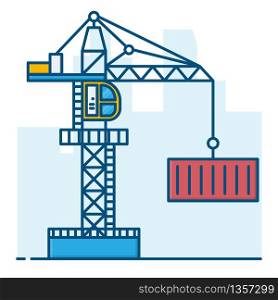 Line art style. Crane ilustration vector background. freight transport and logistics concept.