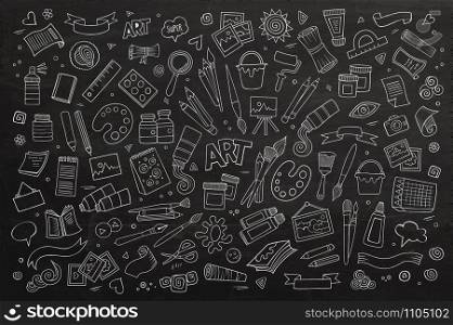 Line art vector hand drawn doodle cartoon set of Art and Craft objects and symbols. Vector set of Art and Craft objects and symbols