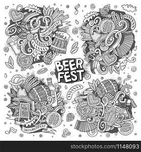 Line art vector hand drawn doodle cartoon set of Oktoberfest theme items, objects and symbols. Vector doodle cartoon set of Oktoberfest designs