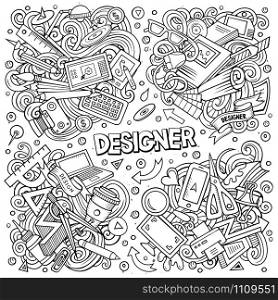 Line art vector hand drawn doodles cartoon set of Designer combinations of objects and elements. All items are separate. Line art vector doodles cartoon set of Designer combinations of objects